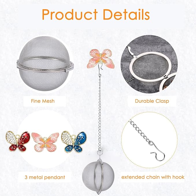 3 Pcs Tea Infusers for Loose Tea Leaf Steeper Tea Balls for Loose Tea Diffusers for Loose Tea Stainless Steel Tea Infuser Loose Leaf Tea Steeper with Metal Pendant (Butterfly 1)