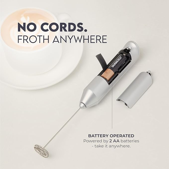Zulay Kitchen Milk Frother Handheld with 2 Duracell AA Batteries – Electric Drink Mixer for Coffee, Lattes, Cappuccinos, Matcha & Hot Chocolate – Portable Foam Maker & Coffee Bar Accessory