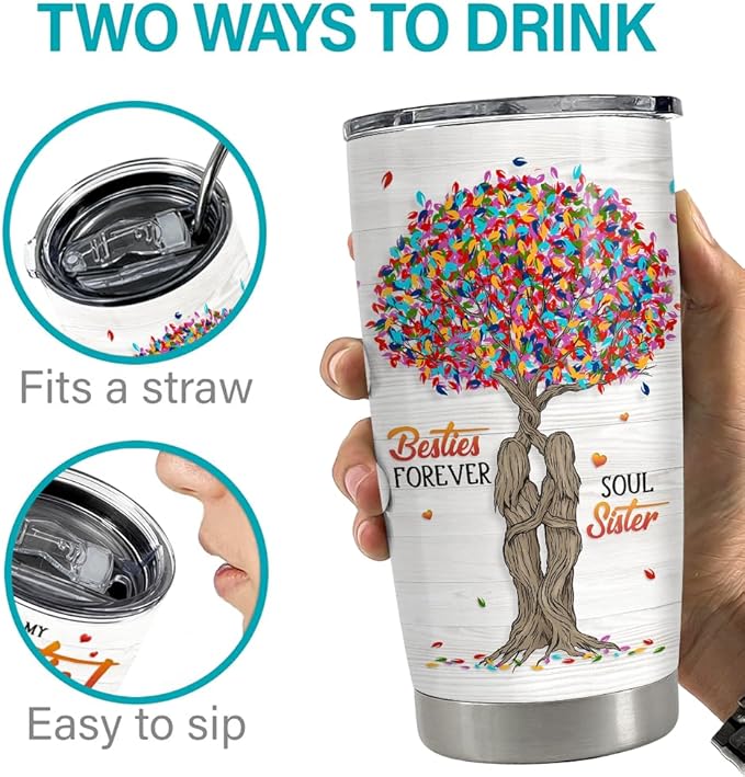 SANDJEST Best Friend Tumbler 20oz Besties Gifts for Women BFF Soul Sister Bestie Stainless Steel Insulated Tumblers Coffee Travel Mug Cup Friendship Gift for Birthday Christmas