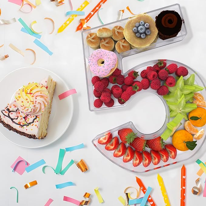4Pcs Acrylic 2025 Charcuterie Board Box, 11” Reusable Fillable Number Plates for Cake Candy Dessert, Food Serving Tray for Christmas New Year Graduation Anniversary Party Decoration