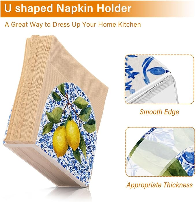 Lemon Tile Blue Napkin Holder for Table Paper Cocktail Napkin Holders for Kitchen Dinning Acrylic Dinner Napkin Dispenser for Dinner Home Decor Bar 2 Pack