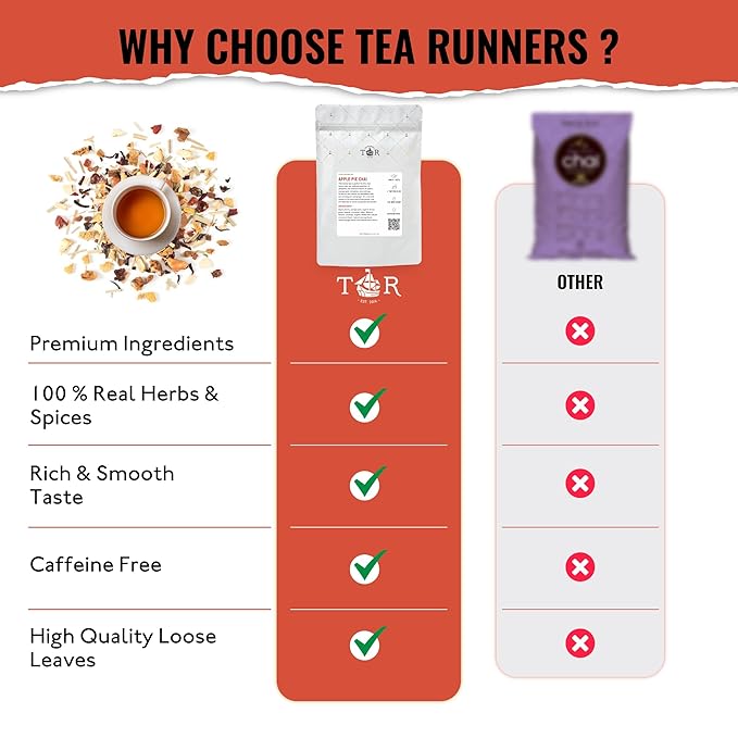 Tea Runners Organically Sourced Apple Pie Chai – Caffeine-Free Loose Leaf Herbal Tea | Cozy Fall Spice Blend with Apple, Cinnamon & Lemongrass | Warming, Naturally Sweet Tea - 5 oz