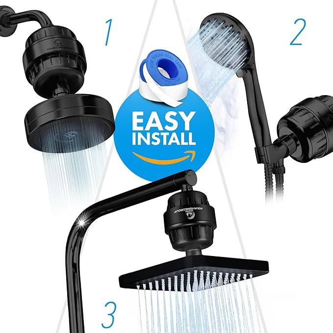 AquaHomeGroup 20 Stage Shower Filter with Vitamin C E for Hard Water - High Output Shower Water Filter to Remove Chlorine and Fluoride - 2 Cartridges Included -Consistent Water Flow Showerhead Filter