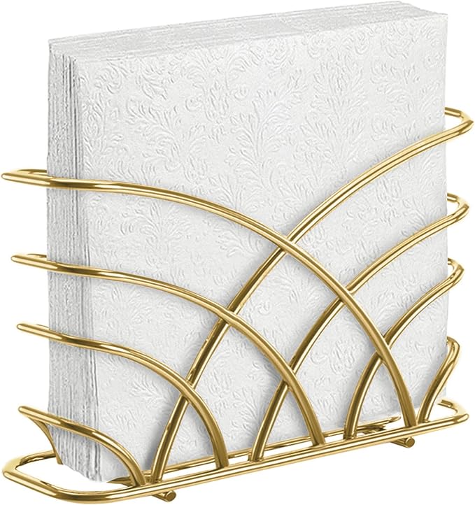Napkin Holder for Table – Gold Iron Upright Napkin Dispenser for Paper Napkins, Napkin Dispenser for Kitchen Dining, Cocktail Picnic Bar Modern Kitchen and Dining Decor, Servilletero