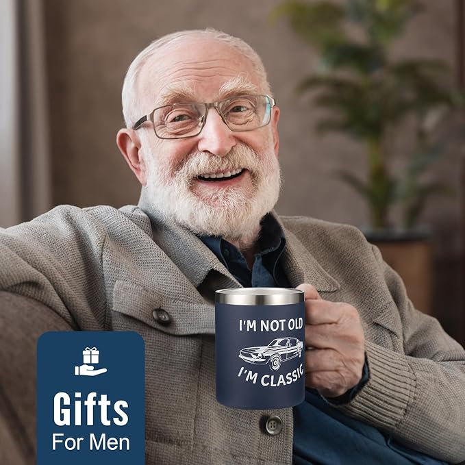 NOWWISH Christmas Gifts for Men, Husband, Grandpa, Dad - I am Not Old Mug - Retirement Gifts for Him, Coffee Mug on Stocking Stuffer (14oz, Navy Blue)