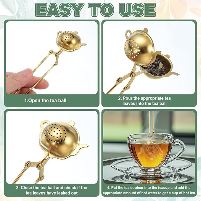 uxcell 2 Pcs Tea Infuser, Stainless Steel Loose Leaf Tea Infuser Filter for Cup and Teapot, Long Handle Tea Steeper Strainers for Tearoom Office Home, Heart shaped, Gold