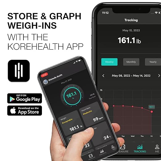 Korescale Digital Smart Scale with BMI, Body Fat, Muscle Mass, Weight | Highly Accurate Bathroom Scales, Bluetooth Composition Analyzer | Compatible with KoreHealth (White)