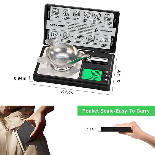 High Precision Milligram Scale,50g/0.001g Digital Mini Pocket Gram Scale,Mg Scale for Weighing Powders,Jewelry, Medicine, Gem, Reloading, with Cal Weight, Tweezer ，Tray and Scoop