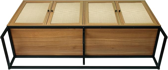 Modern Sideboard, Accent Storage Cabinet with Rattan Doors and Adjustable Shelves, Freestanding Sideboard Storage Cabinet for Kitchen Dining Living Room Hallway Office (Walnut)