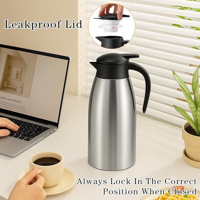 2 Pcs 68 OZ Insulated Coffee Carafe – Thermal Stainless Steel Carafe for Hot Liquids | Double Wall Coffee Thermos Dispenser with Cleaning Brushes – Keep 12H Hot & 24H Cold