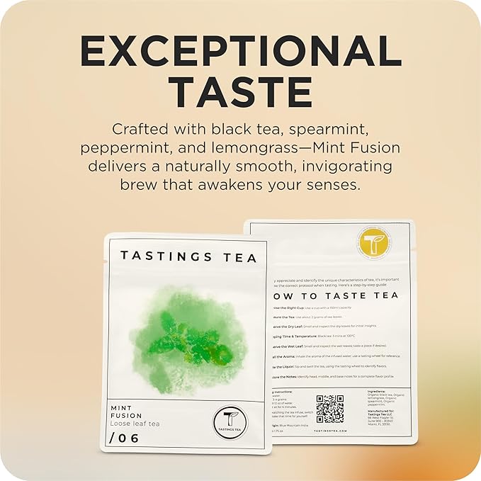 Tastings Tea Mint Fusion - 3.5oz Loose Leaf | Energising Boost | Small-Batch Freshness