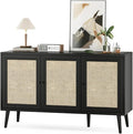 47.2" Buffet Cabinet with Storage Accent Sideboard, Modern Kitchen Cabinet with Rattan Doors, Wood Coffee Bar Table Console for Kitchen Living Room Entryway, Black