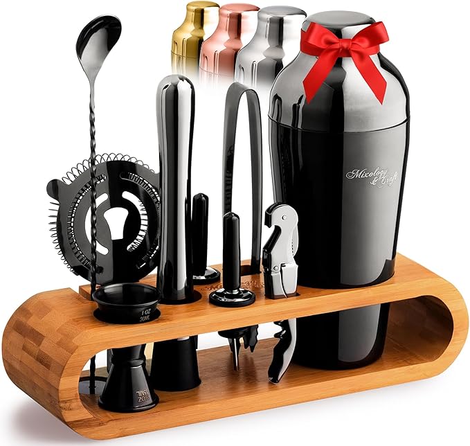 Mixology & Craft Cocktail Shaker Set: 10-Piece Bartender Kit with Stand | Complete at Home Bar Set with Bar Accessories | Great Housewarming Gift | Leak-Proof Design (Gun-Metal)