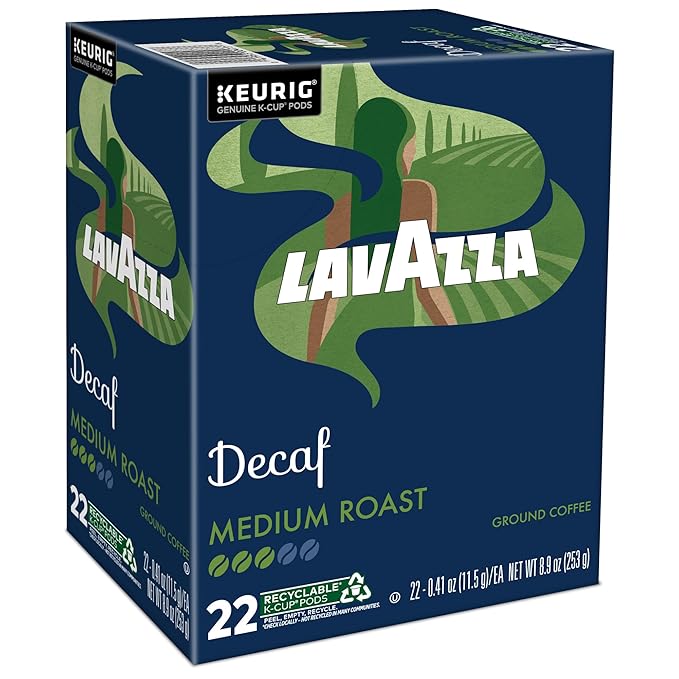 Lavazza Decaf, Single-Serve Keurig K-Cup Pods, Medium Roast Coffee, 88-Count Box (4 Packs of 22)