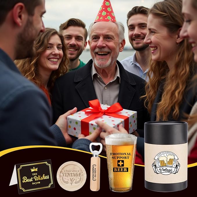 Funny Birthday Gifts for Men Dad Father's Day Beer Lovers Emotional Support Long Distance Relationship Mental Health Present for Men Boyfriend Vintage Beer Drinking Glass