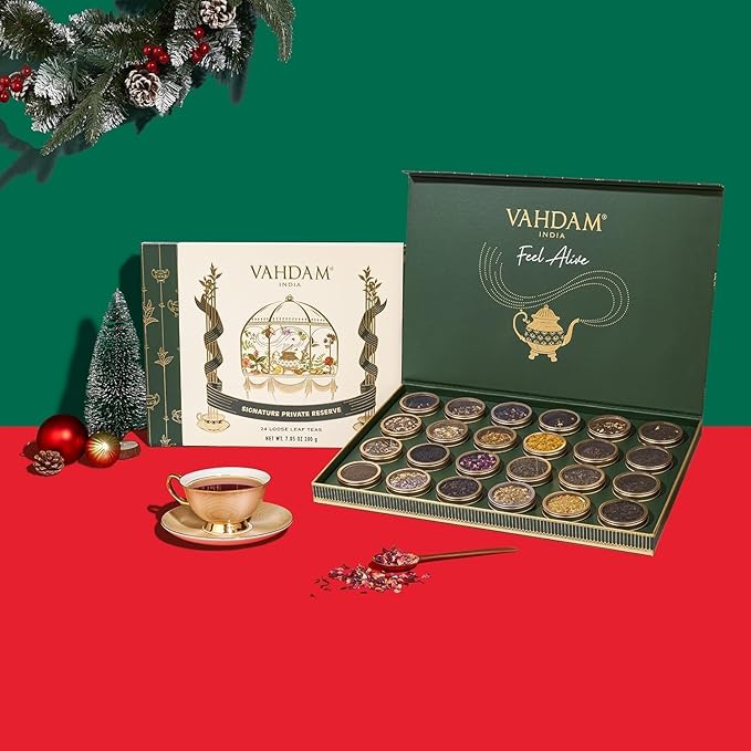 VAHDAM, Luxury Tea Gift Set | 24 Unique Loose Leaf Teas in Tin Caddies - Premium Tea Gift Box | Christmas Gifts for Women & Men