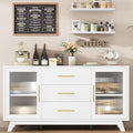 GarveeHome 56 Inch Buffet Cabinet Sideboard with Fluted Glass Doors and Gold Handles, Modern Sideboard Storage Cabinet with Adjustable Shelves, Coffee Bar Table for Kitchen Dining Room Living Room