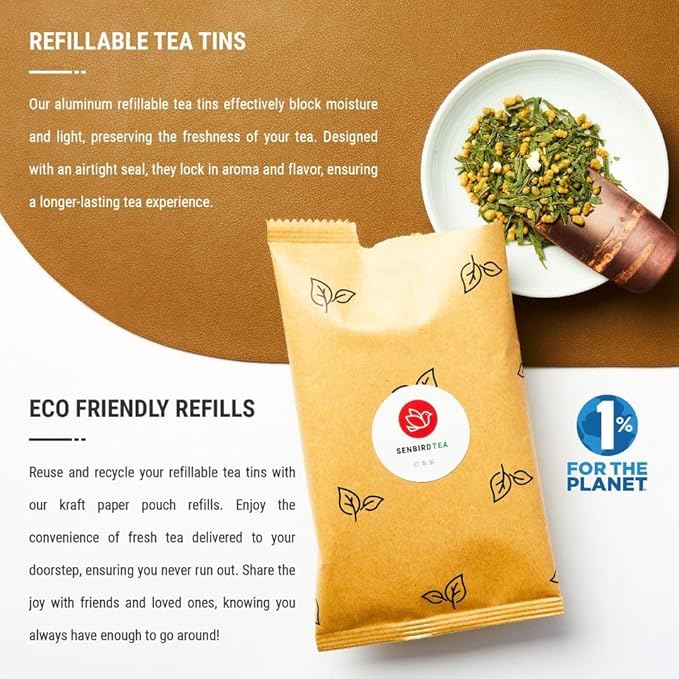 Senbird Premium Genmaicha With Matcha - Japanese Brown Rice Green Tea With Matcha - From Kyoto, Japan - Loose Leaf Tea In Airtight Tea Tin (3.5oz/100g)