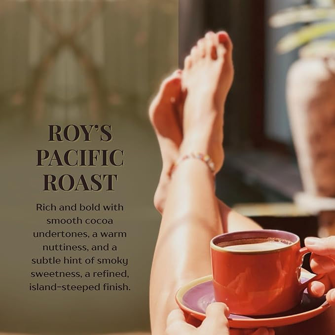 Royal Kona 10% Kona Coffee Blend, Roy's Pacific Medium-Dark Roast Groudn Coffee, A Taste of Aloha, 8 Ounce