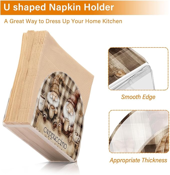 Gnomes Coffee Napkin Holder for Tables, Kitchen Acrylic Paper Napkin Holders Freestanding Tissue Dispenser Paper for Indoor Outdoor Decor