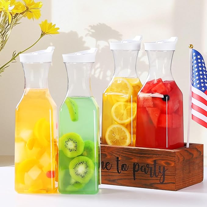 50 oz Plastic Carafe with Lid,4pcs Clear Beverage Milk Drink Container Square Base Clear Water Juice Holder for Mimosa Bar