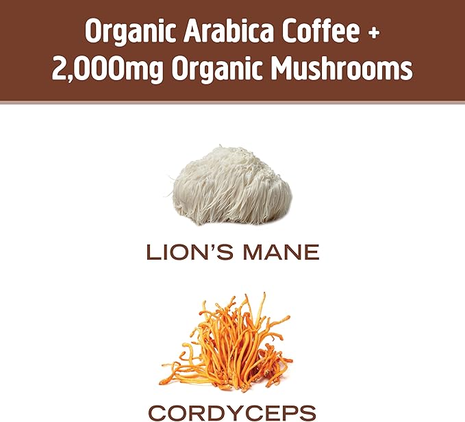 OM MUSHROOM SUPERFOOD Coffee Blend – Organic Arabica with Lion’s Mane, Cordyceps, Reishi, Turkey Tail & Ginkgo Biloba – Supports Energy, Focus & Mental Clarity – Single Serve Pack (10 Count)
