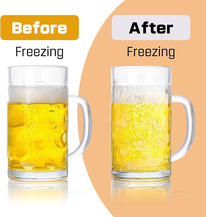 20oz Large Heavy e Glass Beer Mugs for Freezer Set of 4 with Handle, Large Glass Beer Stein, Beer Cup Mug for Water, Drinks, Lead-Free Glasses for Men in Pub, Home