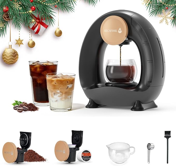Single Serve Coffee Maker For K Cup Pod and Coffee Grounds /Tea, Fast Brew in 2 minutes, 2 IN 1 One Button Coffee Machine 4-8 Oz Brew Sizes, Stylish＆Compact For Home, Office, RV and Dorm, Black