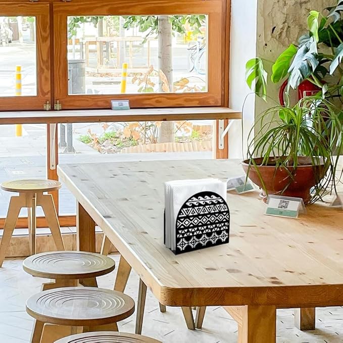 Aztec Decorative Black Metal Napkin Holder for Table, 5.3" x 4.9" x 1.9" Aztec Standing Napkin Holder for Home Kitchen Restaurant Picnic Party Coffee Bar Dining Room
