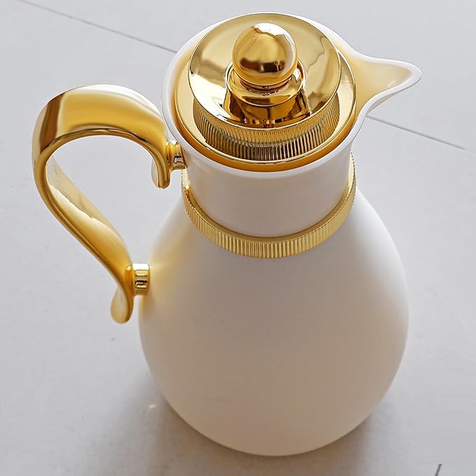 Insulated Thermal Coffee Carafe, 33 oz, Arabic-Style Coffee Pot,Insulated Carafe Flask for Coffee Hot Cold Drink Tea,Housewarming Ornaments (White)