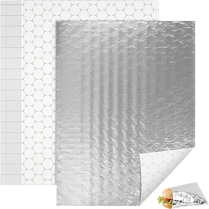 EcoDispose Pre-Cut Insulated Foil Sandwich Wrap Sheets Grease-Resistant for Hot Food (10-1/2" x 14",100 PCS)
