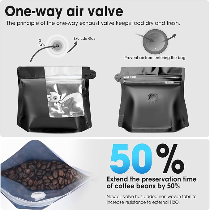 5oz 1/3 lb 60pcs Coffee Bags with Valve,Vented Coffee Bag Barrier Bags Store Bags Coffee Packaging Coffee Storage Pouches Stand-up Bags for Food Diamond Shaped Need to Use Heat Sealing Machine（Black）