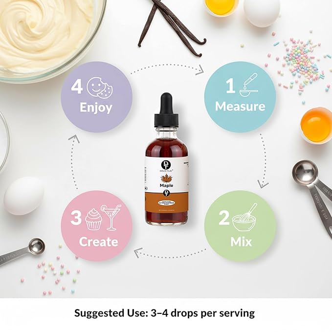 Dolce Flav Maple Extract - 2 Ounce Water-Soluble Multipurpose Flavoring Ideal for Baked Goods, Beverages, Coffee, Desserts & Ice Cream - Perfect Kitchen Gift for Holidays