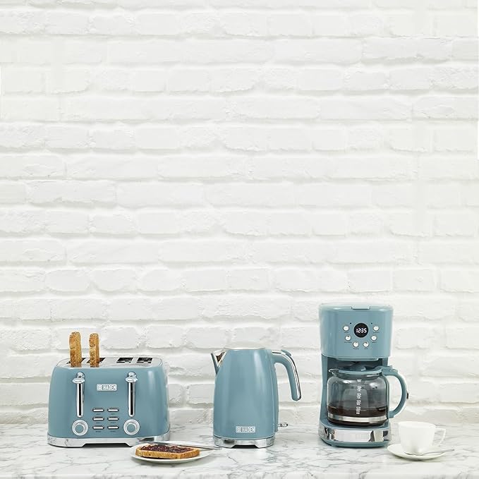Haden Brighton Electric Kettle, Cordless 1.7 Liter Hot Water Boiler with Chrome Accents, Retro Style, and Auto Shut Off, Sky Blue