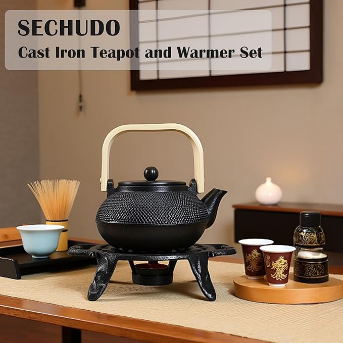 Cast Iron Tea Set with Teapot and Warmer, Japanese Tetsubin, 30.4oz Small Teapot with Infuser for Loose Leaf, Asian Tea Kettle for Stovetop Safe, Elegant Durable Tea Pot Set Gift