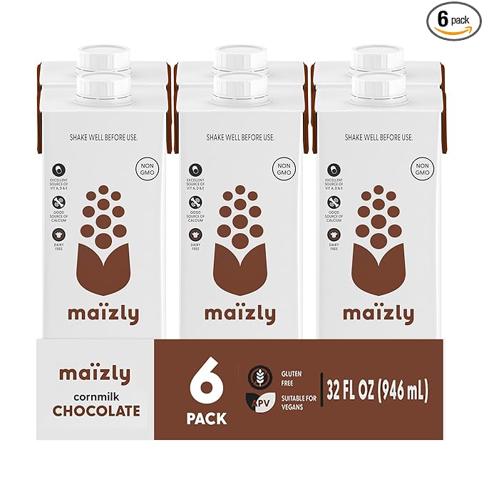 Maizly Chocolate Corn Milk, Non-GMO, Plant-Based & Non-Dairy Chocolate Flavored Drink, Gluten & Dairy-Free Alternative to Whole Milk, Kosher Drink for Kids & Adults, 946 ml, Pack of 6 Boxes