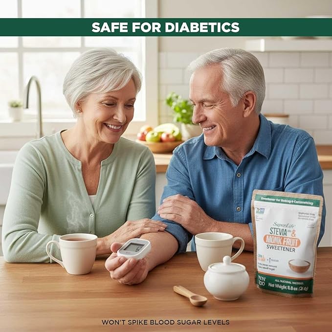 Super Life Stevia & Monk Fruit Sweetener – Low-Glycemic Index, Erythritol-Free Sugar Alternative for Baking, Beverages & Caramelizing | Non-GMO, Low-Calorie, Keto Diet Friendly – 8.8oz / 250g