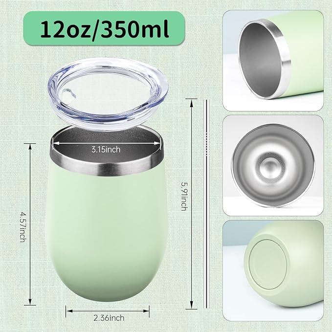12oz/4 Pack Stainless Steel Wine Tumbler with Lids, Double WallVacuum Stainless Steel Travel Tumbler,Insulated Wine GlassesTravel Tumbler for Cold & Hot Drinks,Cup for Champaign Coffee(Light color)