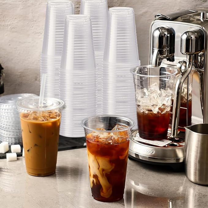 16 oz Clear Plastic Cups with Lids and Straws, 25 Pack Disposable Cold Drink Cups for Iced Coffee, Smoothies, Soda, Juice, Milk Tea, Ideal for Cafes, Parties, and Daily Use