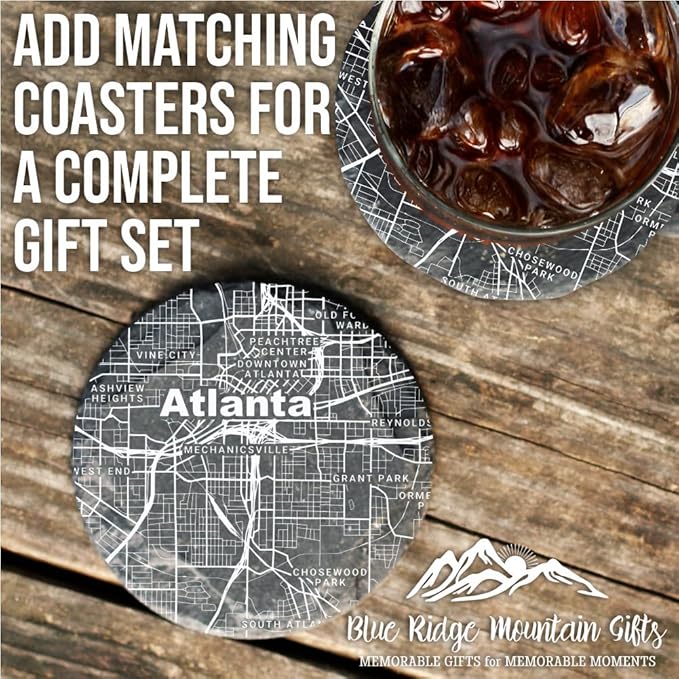 Blue Ridge Mountain Gifts - Atlanta Souvenir - Georgia Glassware Gift, Etched City Map, Laser Engraved and Dishwasher Safe