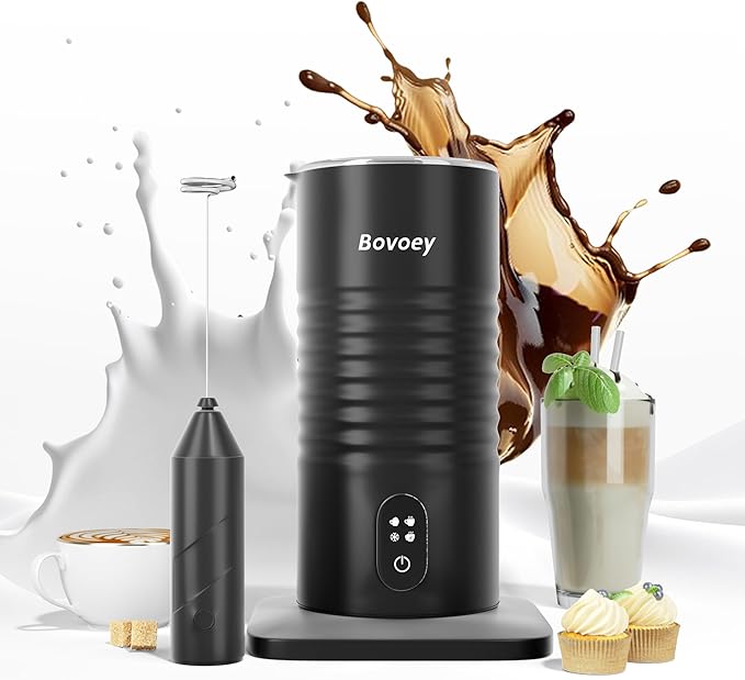 Electric Milk Frother Handheld Bundle,4 in 1 Automatic Milk Frother and Steamer Set,Cold Foam Maker Set for Hot Chocolate,Latte,Cappuccino and Macchiato (Black01)