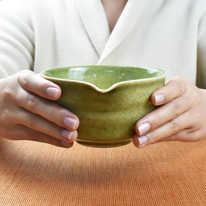 Artcome 7-Piece Matcha Tea Set - Complete Japanese Ceremony Kit with Bowl, Whisk, Scoop, Strainer & Guide, Mottled Green
