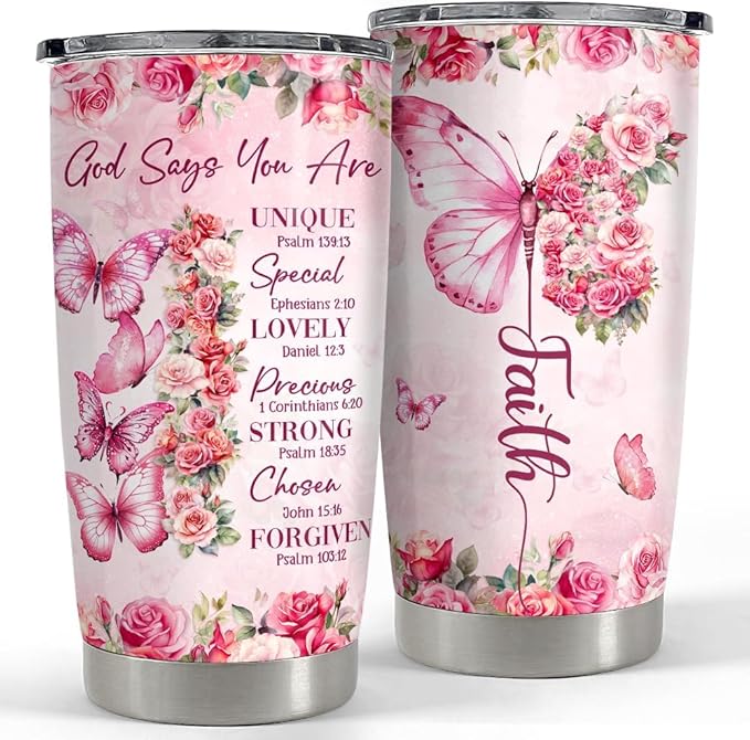 SANDJEST Inspirational Gifts for Women Gods Say You Are Tumbler 20oz Stainless Steel Insulated Coffee Travel Cup Mug Motivational Christian Gift for Women Birthday Christmas