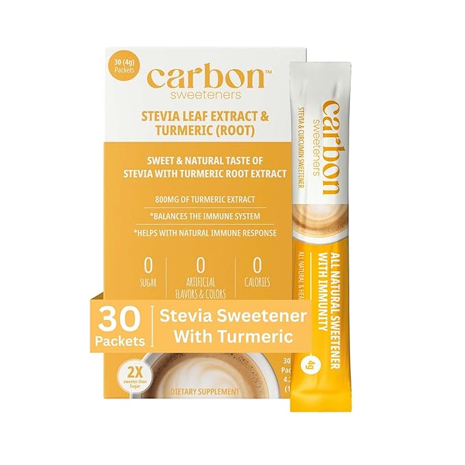 Carbon Sweeteners Stevia Sweetener Packets with Turmeric for Immunity Boosting - Supports Overall Immunity and Promotes Anti Inflammation, 30 Count (Pack of 1)