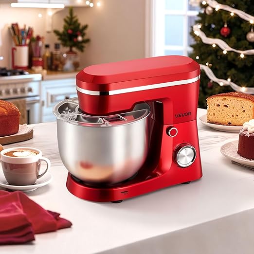 VEVOR Stand Mixer, 4.4 QT+6 QT Electric Kitchen Mixer, 300W Dough-Mixer, 10 Speeds Tilt-head Food-Mixer with Stainless Steel Bowls, Dough Hook, Whisk, Beater, for Baking, Mixing, Whipping & Kneading