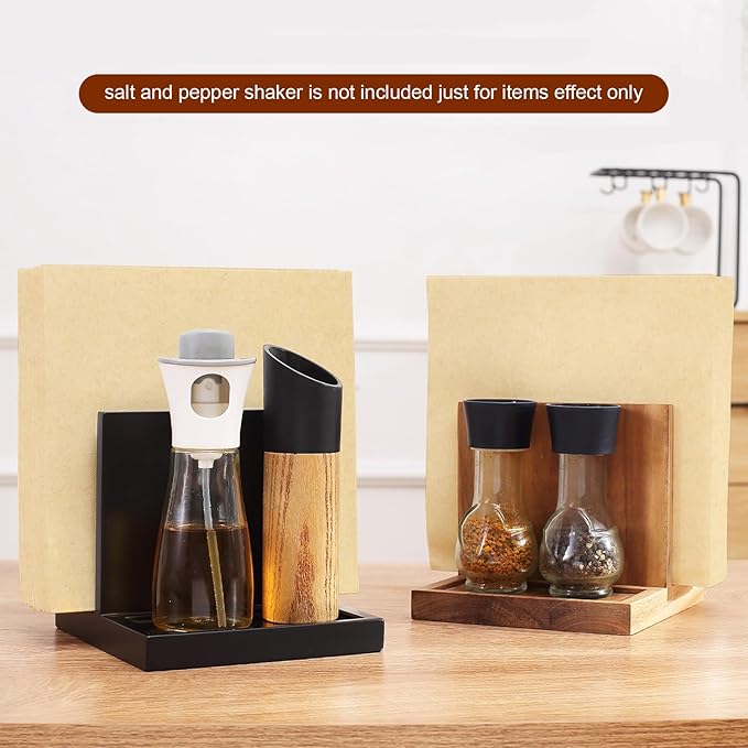 Napkin salt pepper holder Wooden Napkin Holder for Salt and Pepper Shakers Caddy,Suitable for Kitchen, Restaurant, Bar, Office, Parties, Home Décor
