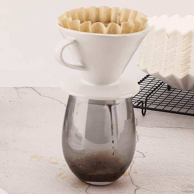 EUSOAR 1-4 Cup Coffee Paper Filters, Pack of 50 Natural Brown Unbleached Disposable Coffee Filter, Fits Small Basket Style Single Serve Pour Over and Drip Coffee Makers, for Home Office Use