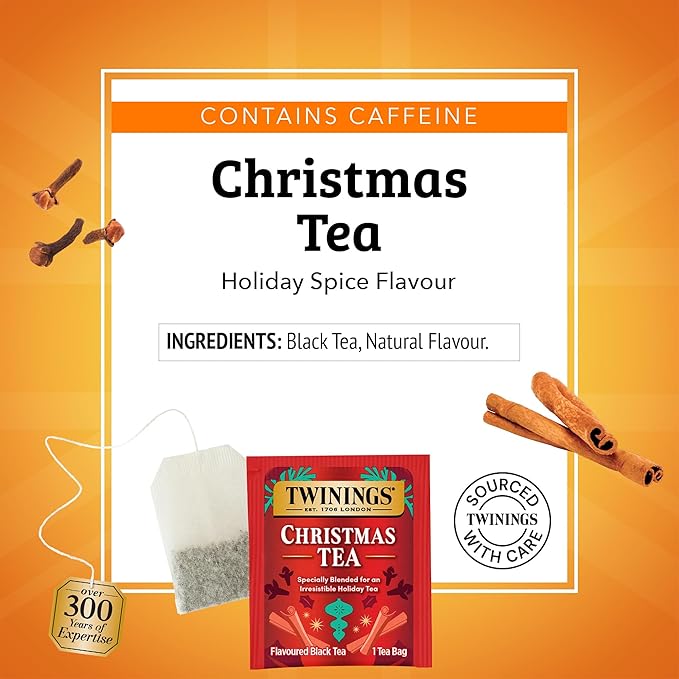 Twinings Christmas Black Tea Individually Wrapped Bags, 20 Count (Pack of 6), Aromatic Cinnamon & Clove, Caffeinated, Enjoy Hot or Iced, 120 Teabags