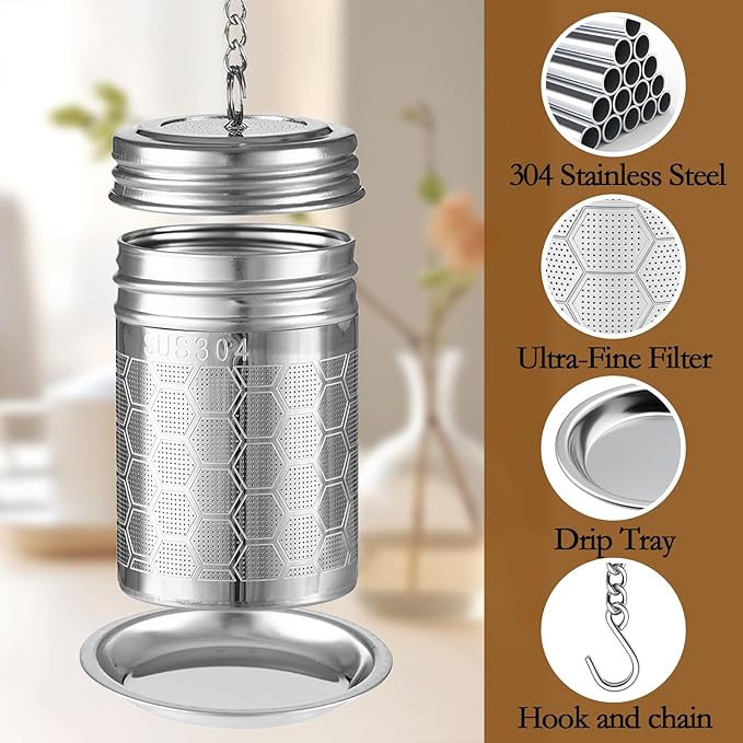 2 Pack Tea Strainers for Loose Tea, 304 Stainless Steel with Chain Hook,Extra Fine Mesh Tea Infuser for Brew Tea Spices & Seasonings