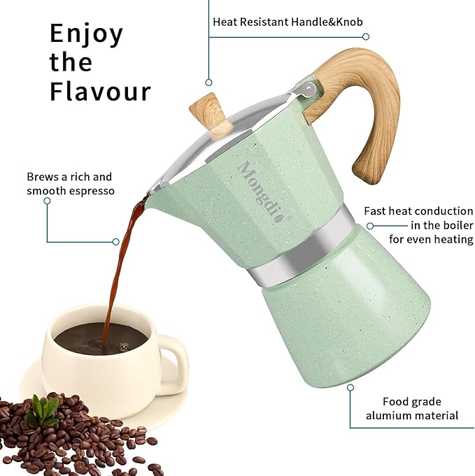 Mongdio Stovetop Espresso Maker Moka Pot, Cuban Coffee Maker Stove top coffee maker Moka Italian Espresso Greca Coffee Maker Brewer Percolator, 9 Espresso Cups, 15 oz - Green